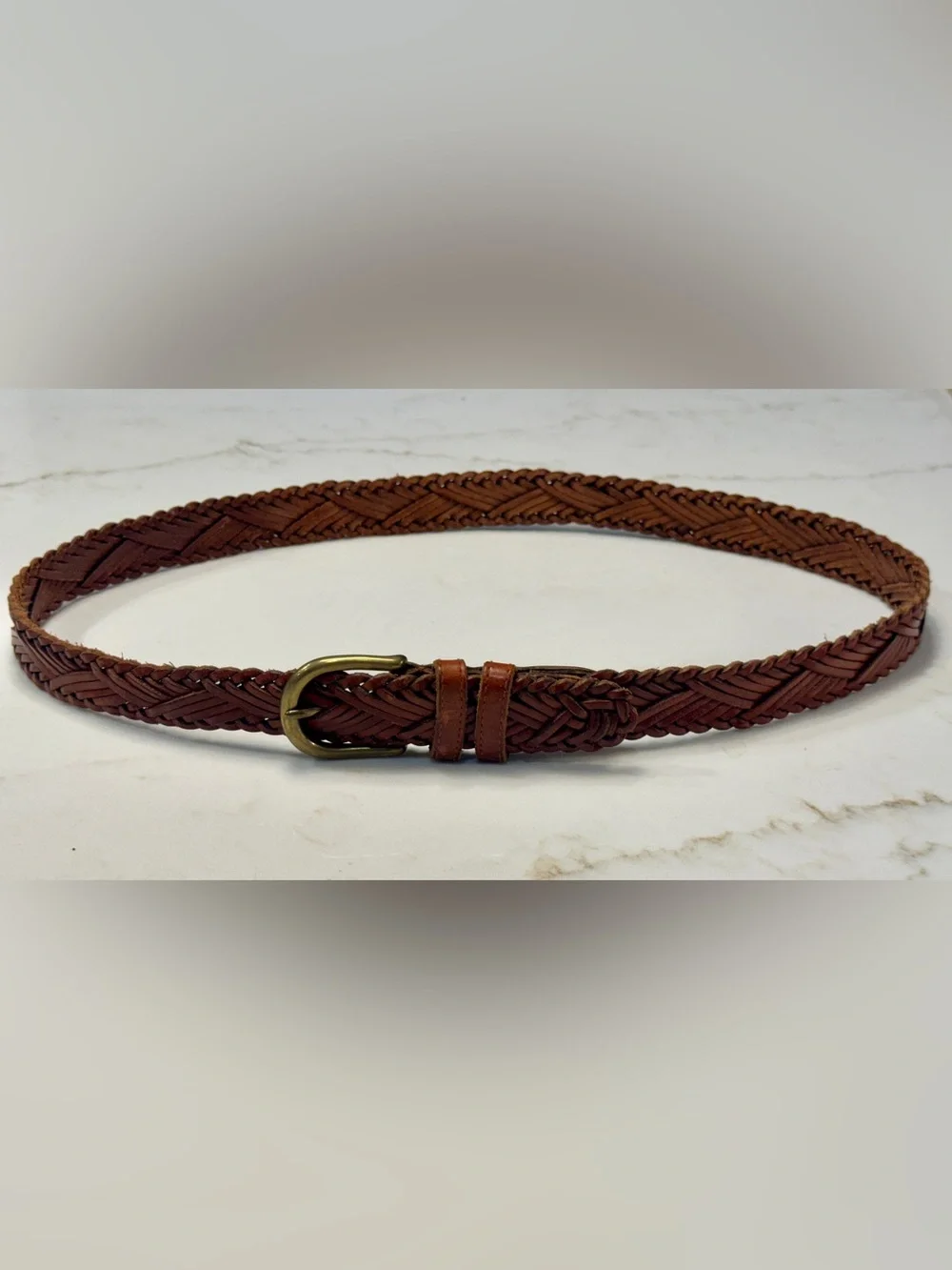 Fossil Braided Leather Belt in Brown with Brass Buckle